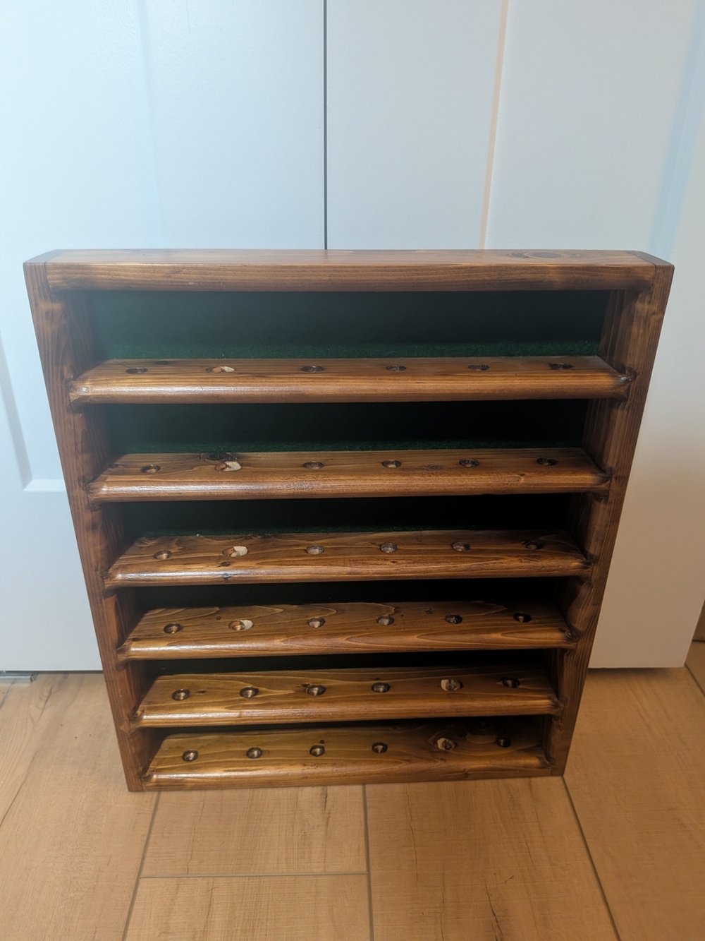 Vintage Wooden Golf Ball Display 6 Shelf 36 Ball Wall Mount Felt Case Trinket